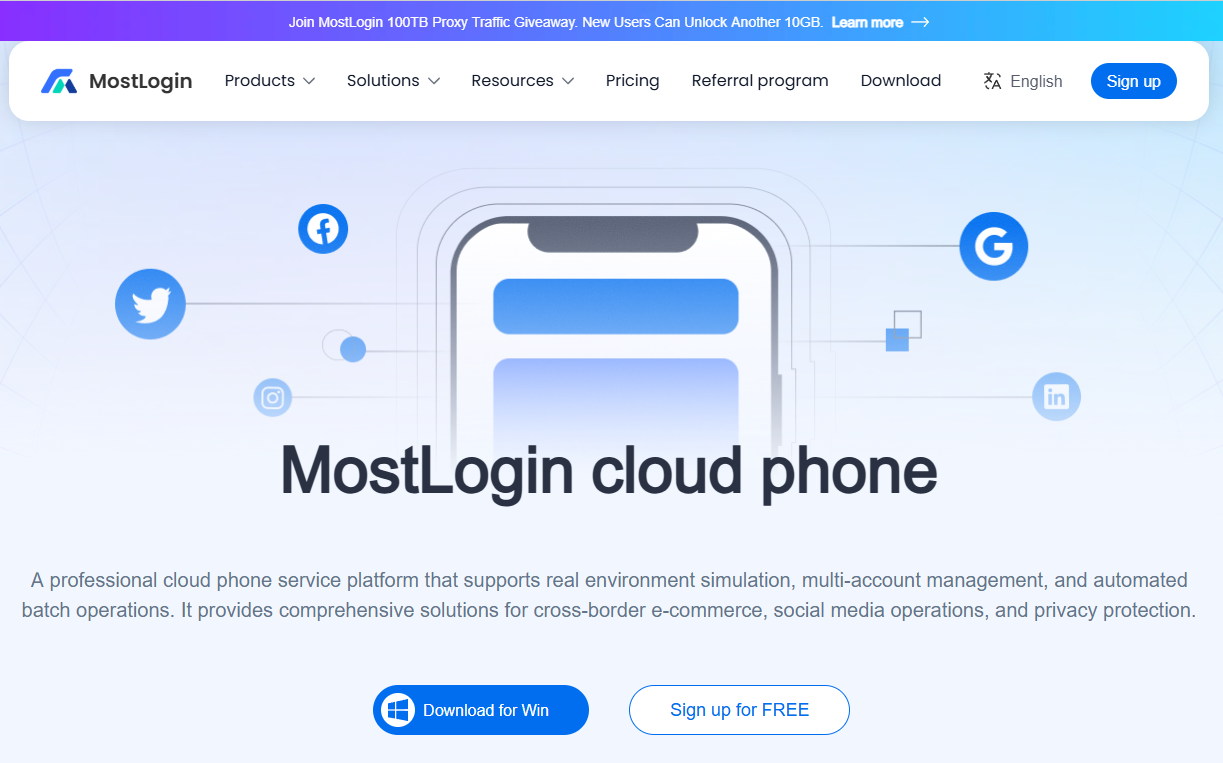 MostLogin cloud phone — a professional cloud phone service platform for multi-account management